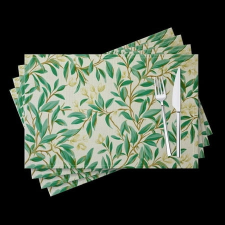 

BaHomeck placemats Set of 4 Vintage Wallpaper With Willow Leaves And Flowers Cotton Linen rectangle Placemats for Kitchen Dining Table Indoor Outdoor 18*12inch
