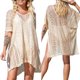 thumbnail image 1 of Txlixc Vestido de bikini para mujer, vestido de playa transparente hueco de manga corta con cuello en V liso Txlixc  Sexy, 1 of 6