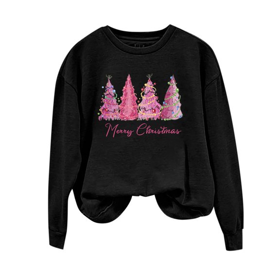 IROINNID Christmas Sweatshirts for Women Crewneck Long Sleeve Christmas Printed Pullover Loose Fitting Shirt,Black