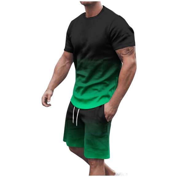 Mens 2 Piece Outfit Set Athletic Workout Running Active Fit Short Sleeve T-Shirts and Shorts Sets, 2XL
