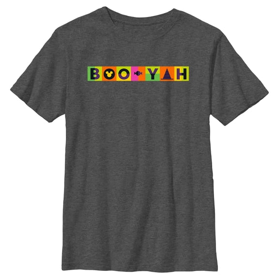 Boy's Mickey & Friends Halloween Boo-Yah Logo  Graphic Tee Charcoal Heather Small