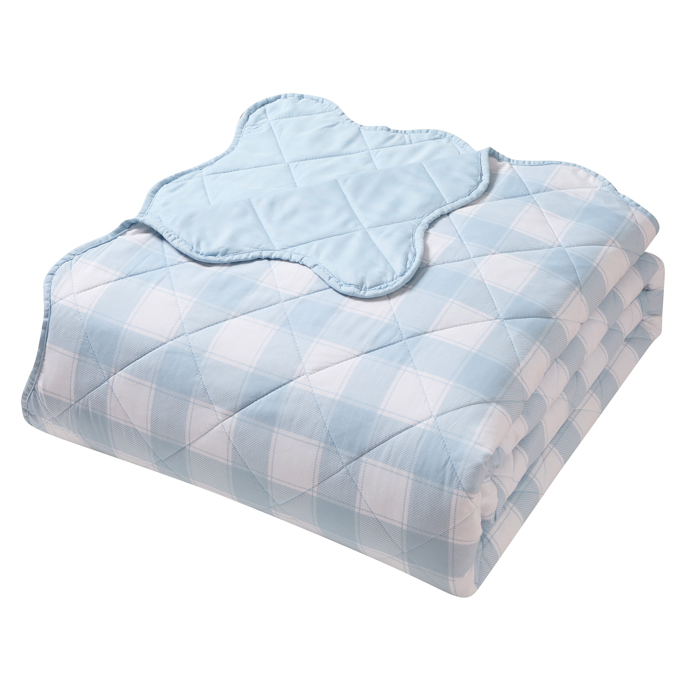 Hallmark Checkered Bliss 3-Piece Blue Scalloped Adult Quilt Set, King