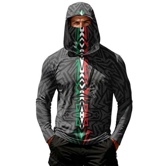Mens Sun Protection Shirts Cooling Rash Guard Breathable Long Sleeve UV Sunshirt with Face Mask and Chest Pockets