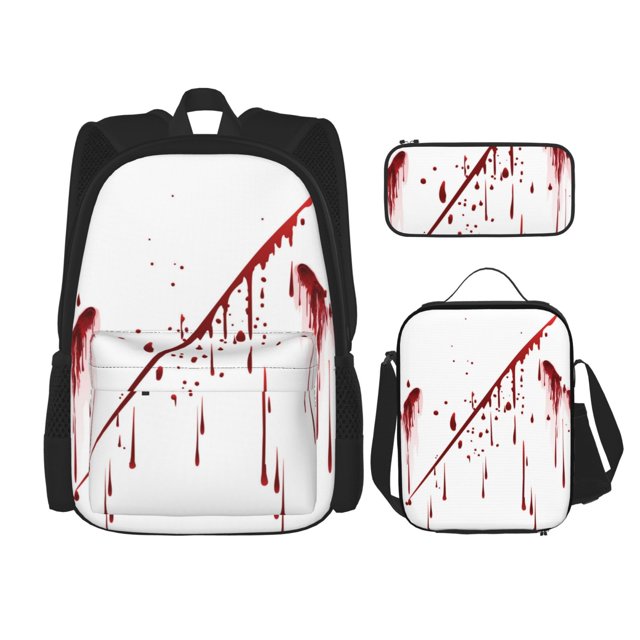 Easygdp Bloody Hand Mochila para Niños y Niñas con Set de Caja de Almuerzo y Estuche para Lápices 3 en 1, Mochila Escolar Estampada para Adolescentes
