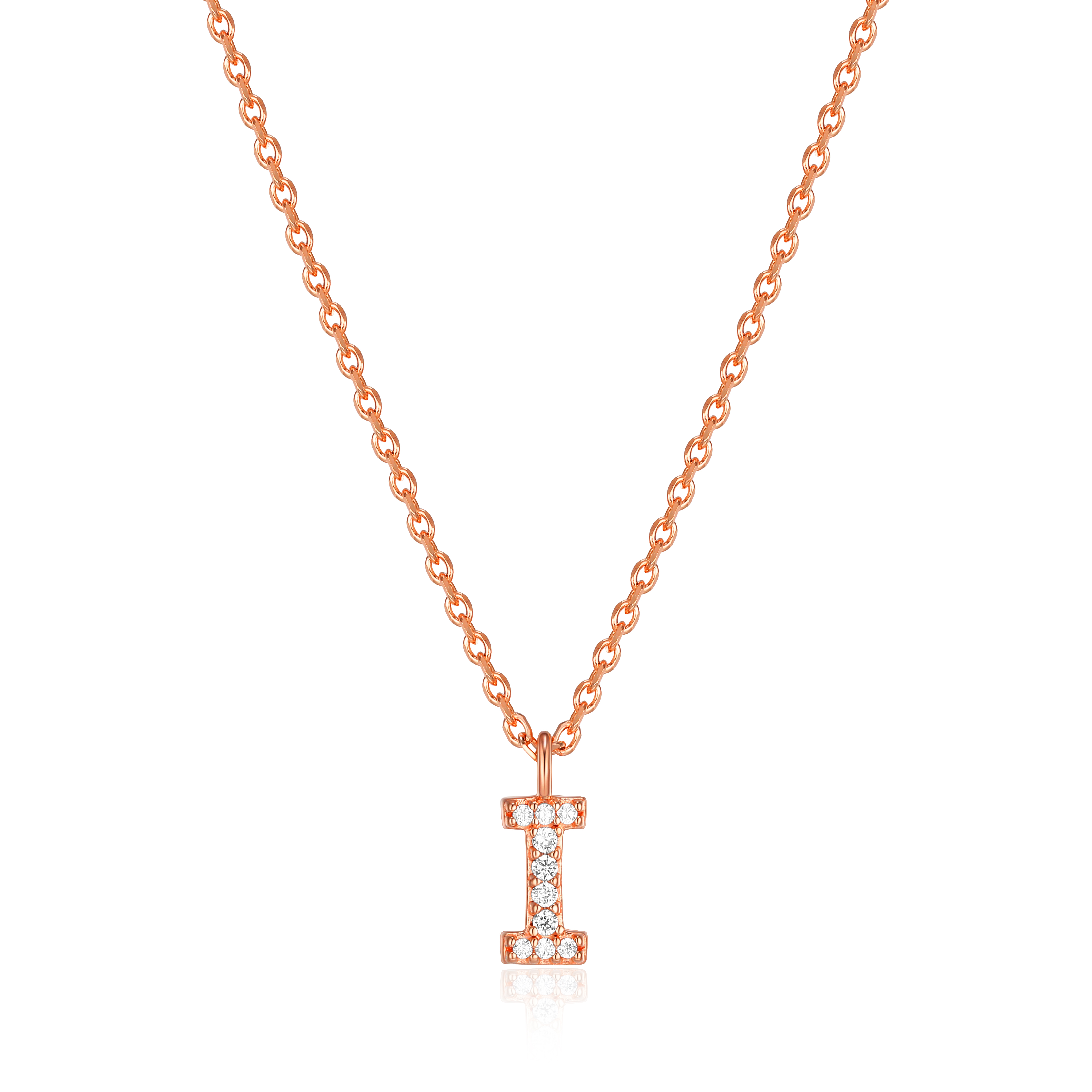 Forever Facets "I" CZ Necklace in Rose Gold over Sterling Silver, Adult Female