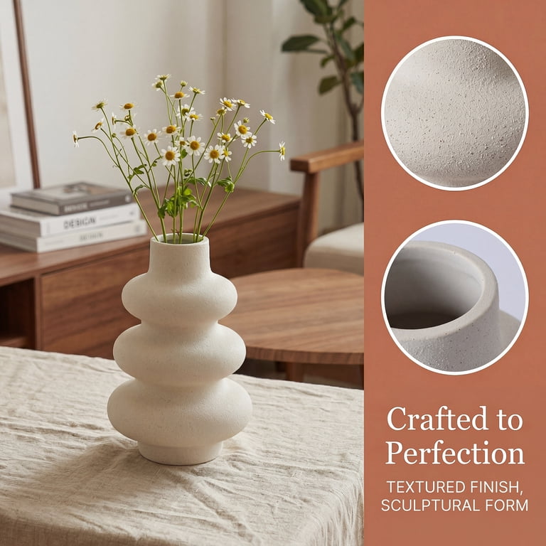 Unique Bargains Ceramic Modern Ripple Textured Decorative Vase White 5.4 inchl x 5.4 inchW x 8 inchH, Size: 5.4 inchLarge x 5.4 inchW x 8 inchH
