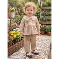 thumbnail image 5 of Loicainy Baby Toddler Girl Fall Outfits 6 12 18 24 Months 2T 3T 4T Long Sleeve Doll Collar Plaid Tops and Pants Clothes Set, 5 of 9