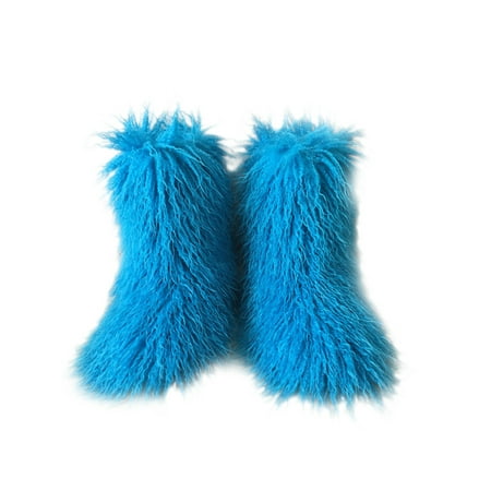 

Harsuny Ladies Indoor Outdoor Comfortable Winter Warm Shoes Breathable Furry Fuzzy Snow Boots Non Slip Mid Calf Boot Blue 5.5