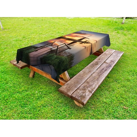 

Nature Outdoor Tablecloth Landscape with Traditional Famous Dutch Windmills on Background near Canal Photo Decorative Washable Fabric Picnic Tablecloth 58 X 104 Inches Orange Blue by Ambesonne