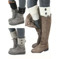 thumbnail image 3 of Spencer 2 Pairs Women Short Boot Socks Winter Crochet Knitted Boot Cuffs Socks Leg Warmer Button Toppers "White", 3 of 7