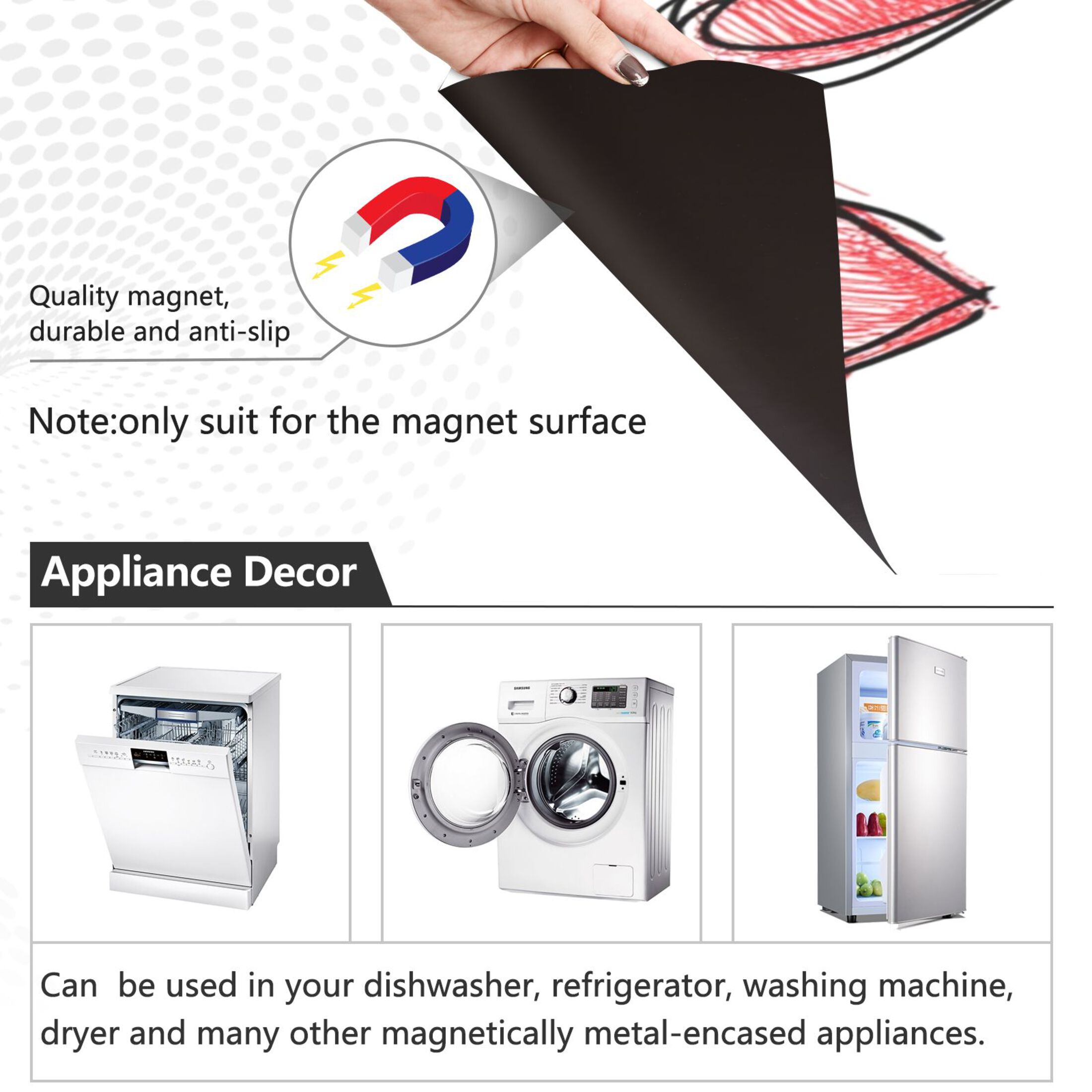Dishwasher Magnetic Sticker 23x26 Inch Refrigerator Magnetic Sticker Washing Machine Magnetic Sticker Kitchen Panel Magnetic Sticker Home Decor Red Cartoon Heart