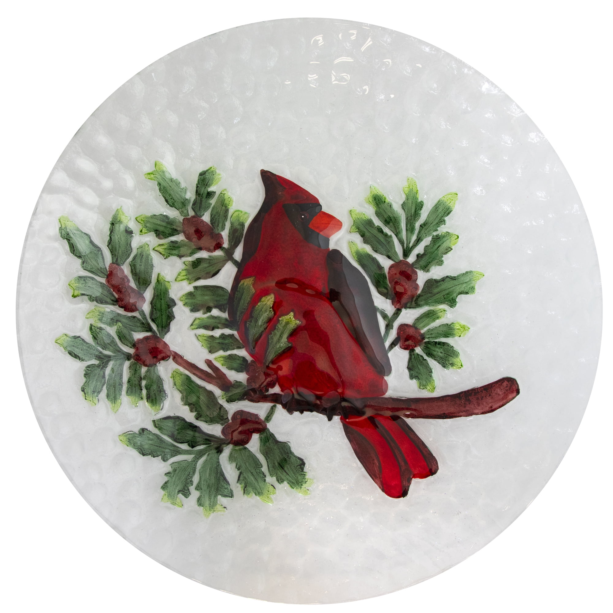 Northlight 21" Red Cardinal and Pine Cone Glass Bird Bath with Stand