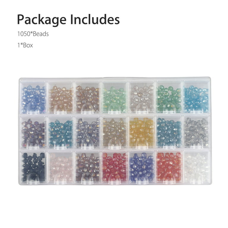 600 Pcs Glass Beads for Jewelry Making, Assorted Crystal Rondelle Beads  with Box - 4/6/8mm, AB Color