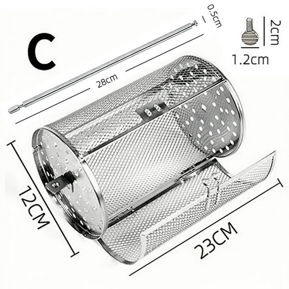 Panier de Gril Rotatif en Acier Inoxydable, Cage de BBQ à Remontage Automatique à 360 Degrés pour Ailes de Poulet et Légumes, Trousse d'Accessoires de Grillade Extérieure