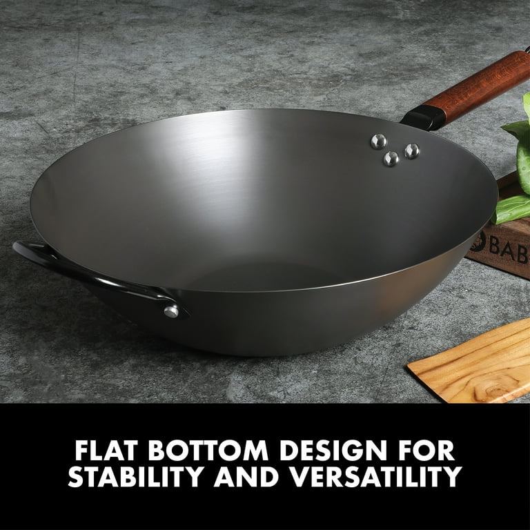 13,5-inch Pre-Seasoned Black Carbon Steel Wok Flat Bottomed