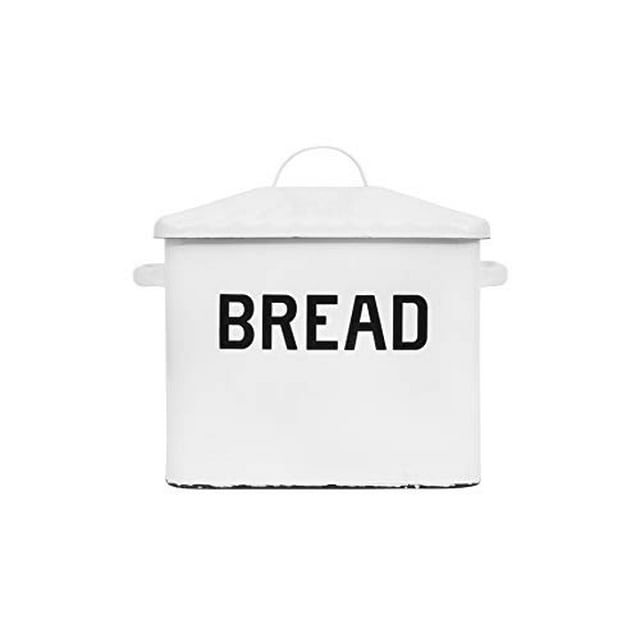 Creative Co-Op Poignées en Métal Émaillé Rangement Rustique pour Cuisine, Boîte à Pain Blanche avec Couvercle