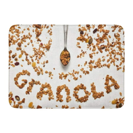 GODPOK Berry Almond Granola Word Made of Muesli on White with Spoon Bake Breakfast Rug Doormat Bath Mat 23.6x15.7