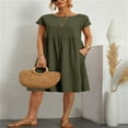thumbnail image 4 of QWZNDZGR 2023 Fashion Summer OL Temperament Women's Cotton Hemp Round Neck A-Line Dress Manufacturer Wholesale, 4 of 8