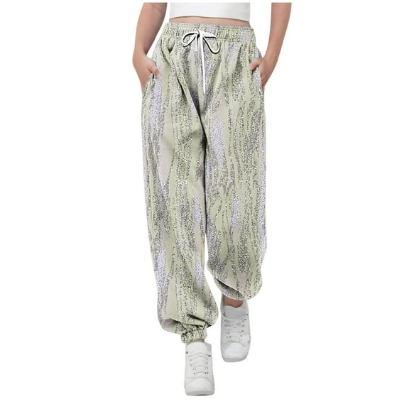 Riecok Jogger Sweatpants for Girls Waisted Drawstring with Pockets Printing Casual Trackpants Khaki 5 Years