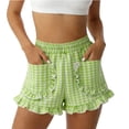 thumbnail image 2 of Plebaso Toddler Girls Cute Plaid Shorts Elastic Waist Pocket Shorts with Ruffle Hem Kids Summer Bottoms, 2 of 6