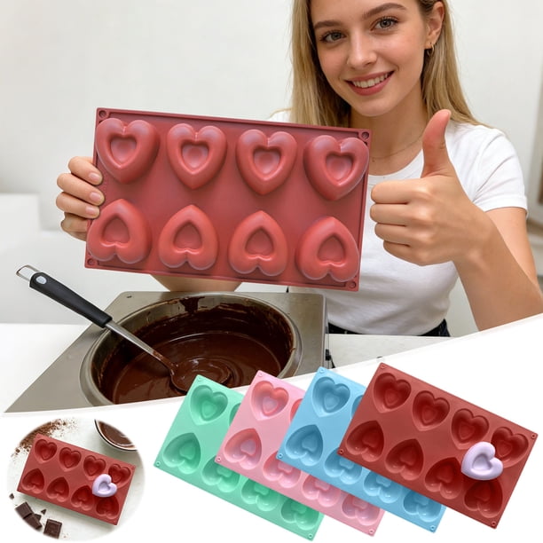 Molde de chocolate de silicona con forma de corazón 8 cavidades bandeja de caramelos y cubitos de hielo para golosinas románticas caseras