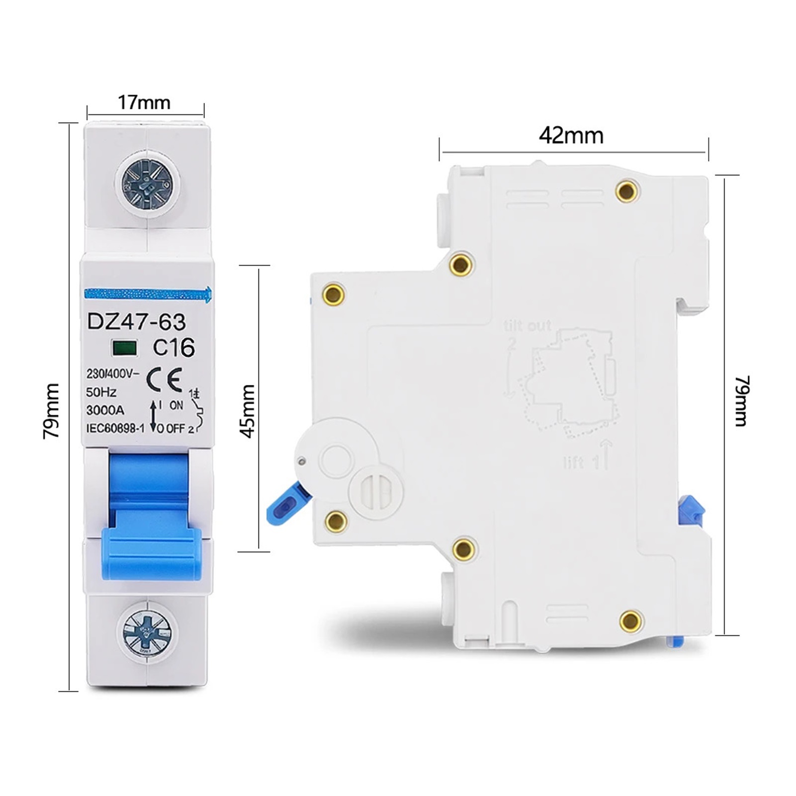 1 PCS DZ47-63 1P 16-63A Din Rail Mini Circuit Breaker Compact Miniature MCB for Home Electrical System Safety Protection