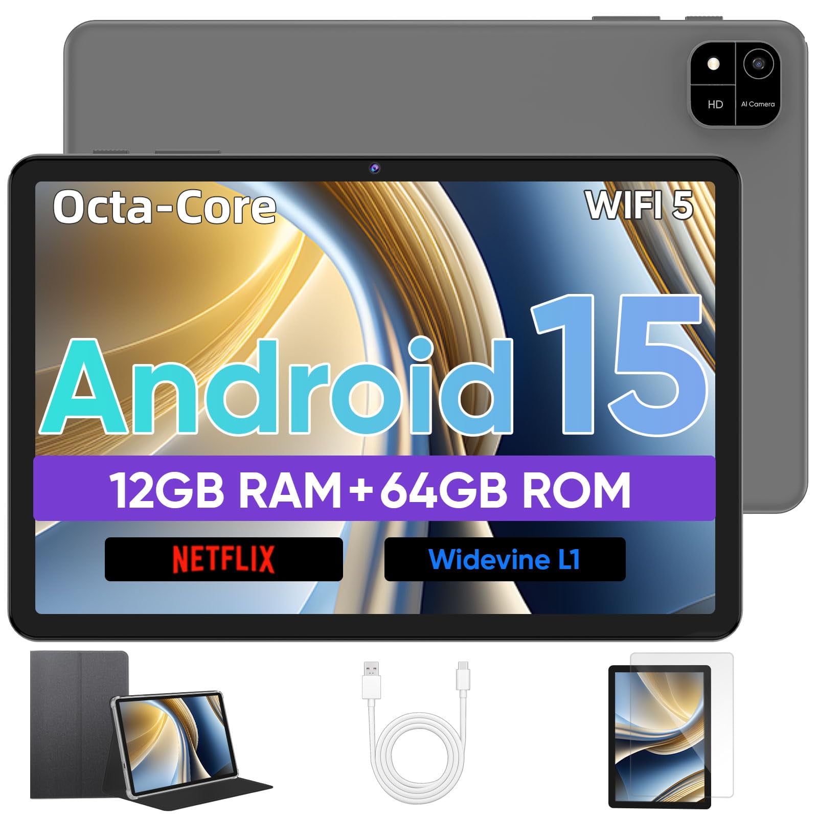 Android 15 タブレット 12GB RAM 64GB Android 15 Tablet, 10 inch Tablet with Octa-Core Processor, 12GB