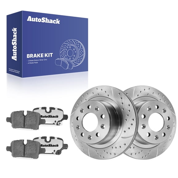 AutoShack Rear Brake Rotors & Ceramic Pads for Chevrolet, Equinox 2021-2025 Malibu 2020-2025, 4WD FWD L4 1.5L 2.0L - Silver Zinc Coated Drilled & Slotted - SilverShield Pro - 11.34" (288 mm), 5-Lug