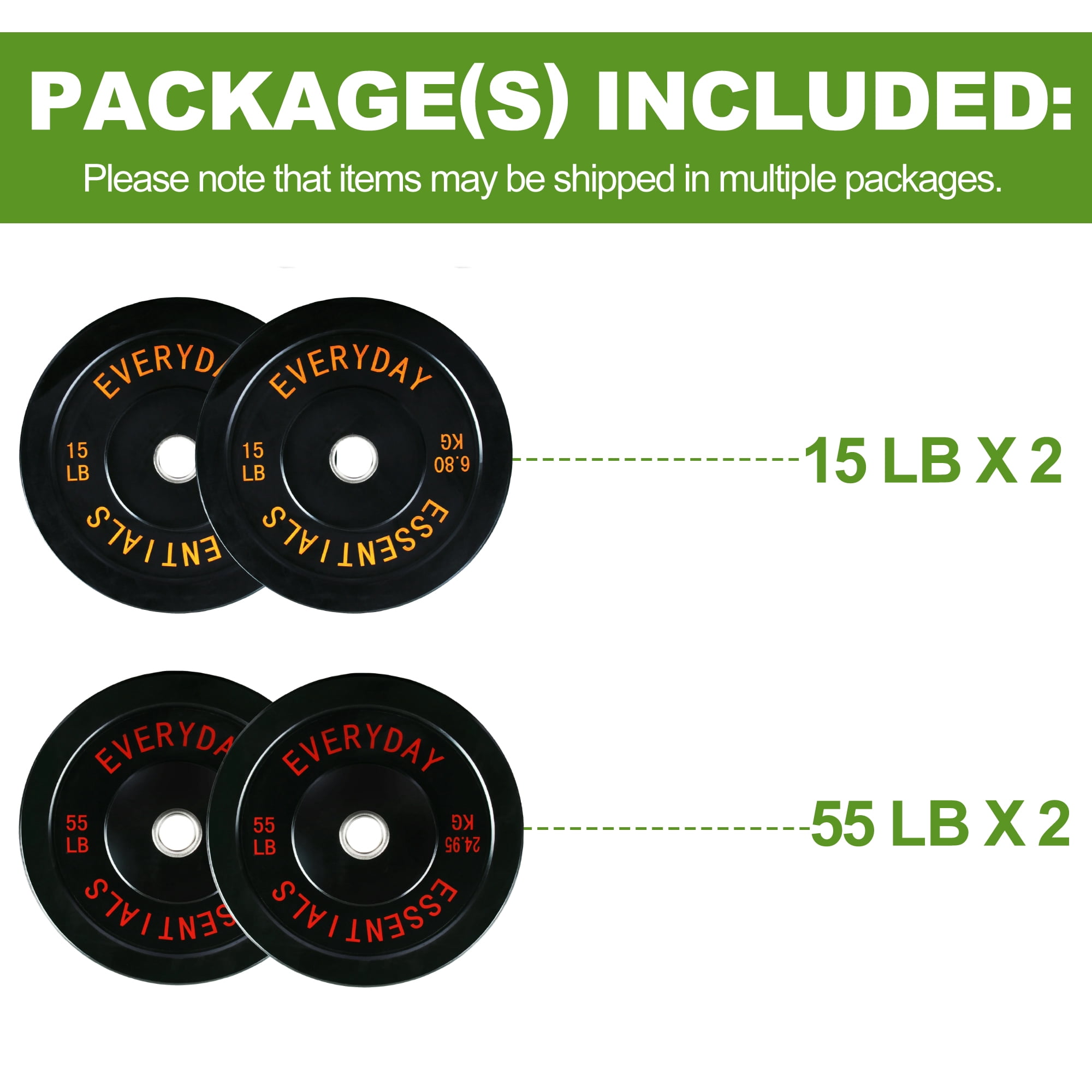 FlexWave 140LB Olympic Bumper Plate Set, 2-Inch Rubber Weight Plates with Steel Hub for Strength Training & Home Gym