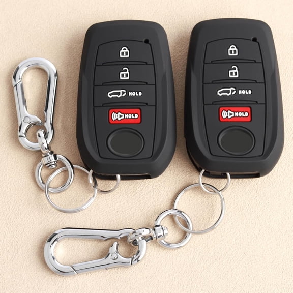 Key Fob Cover Compatible with Toyota RAV4 Grand Highlander Corolla Cross 4Runner Land Cruiser Highlander Crown Signia Sequoia Venza 2021-2026 Keychain Case Holder Protector,1,2Black(Red Button)