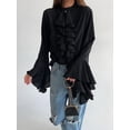 thumbnail image 6 of Womens Casual Blouses Flared Sleeve Stand Collar Ruffle Tops Summer Trendy Vacation Shirt Black XXL, 6 of 8