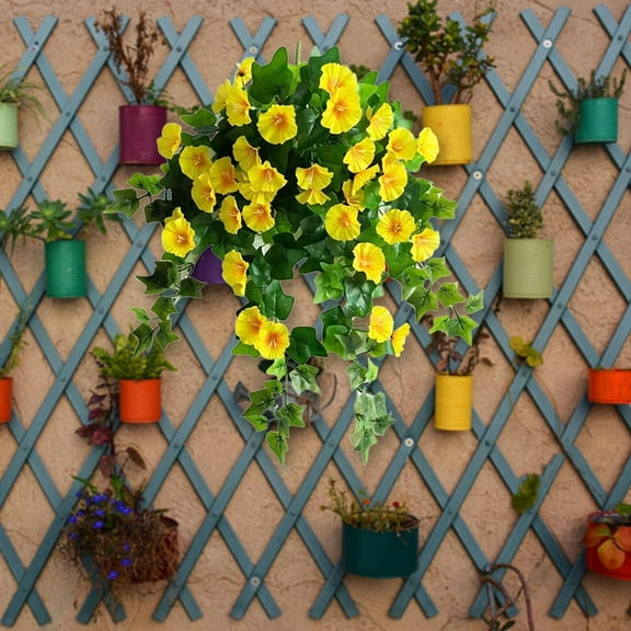 YZEGDCH Hanging Flowers 12 Forks Faux Yellow Glory Vines Hanging Plant Home Savings Greenery Garland Plastic Plants for Indoor Outdoor Wall Garden Wedding Home Party Christmas Decor