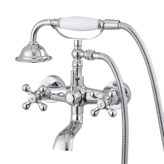Vintage Polished Chrome Clawfoot Tub Faucet with Handheld Shower Kit Adjustable Swing Arms 360 Rotation Spout Wall Mount Bathtub Filler