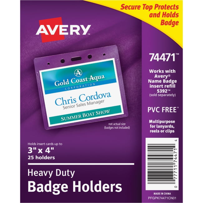 - 44459 Avery Name Badges with Lanyards 3 x 4 74459 Badge Holders & Lanyards Print or Write 200 Inserts