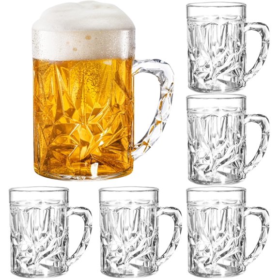 6 Pack Plastic Beer Mugs, 20 Oz Beer Stein Glasses with Handle, Clear Large Drinking Cups for Bar, Cocktail, Alcohol, Beverages, Milk, Juice, Soda