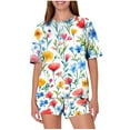 thumbnail image 2 of Pajamas Sets for Women 2 Piece Shorts Under $10 Casual Loose Printing Round Neck Short Sleeved Shorts Pajamas Suit, 2 of 5