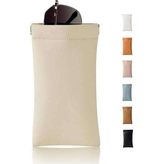 Leather Soft Eyeglass Case Pouch Squeeze Top Sunglasses Case Portable Glasses Bag for Women and Men