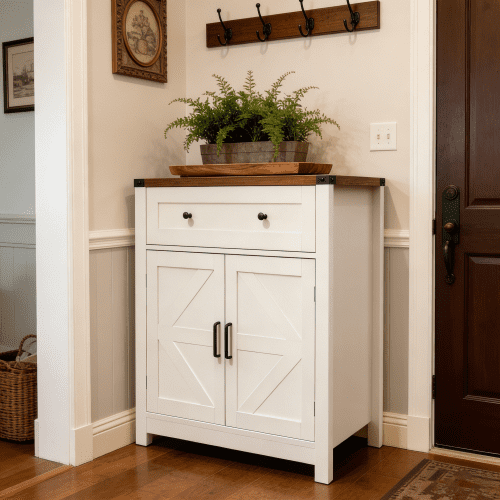 DRNANLIT Wood Farmhouse Storage Cabinet, Coffee Bar Buffet Sideboard with Drawer for Kitchen & Living Room White