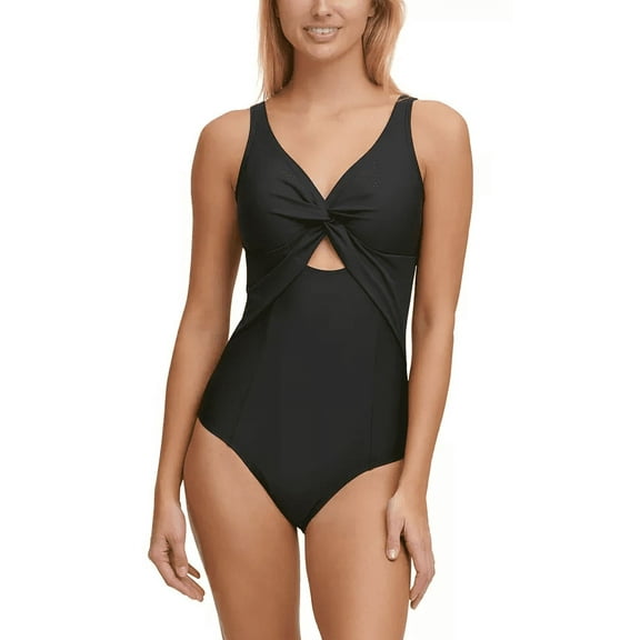 DKNY BLACK Peek-a-Boo Twist One-Piece Swimsuit, US 8
