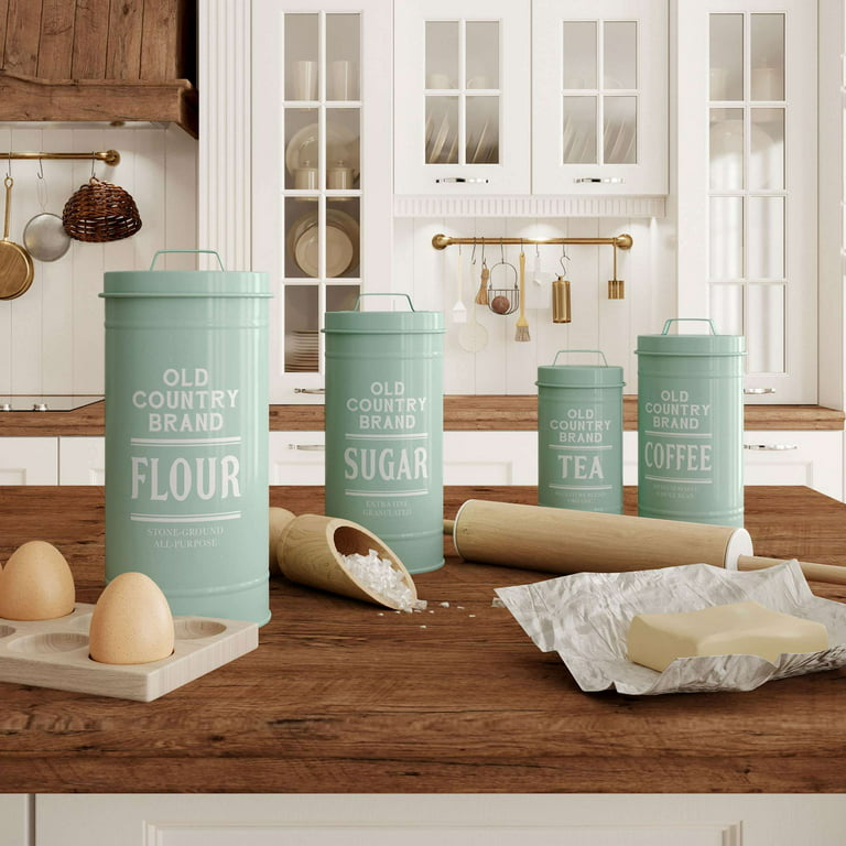 Barnyard Designs Canister Sets for Kitchen Counter Vintage Kitchen Canisters,  Country Rustic Farmhouse Decor for the Kitchen, Coffee Tea Sugar Flour  Farmhouse Kitchen Decor, Metal, Mint, Set of 4 