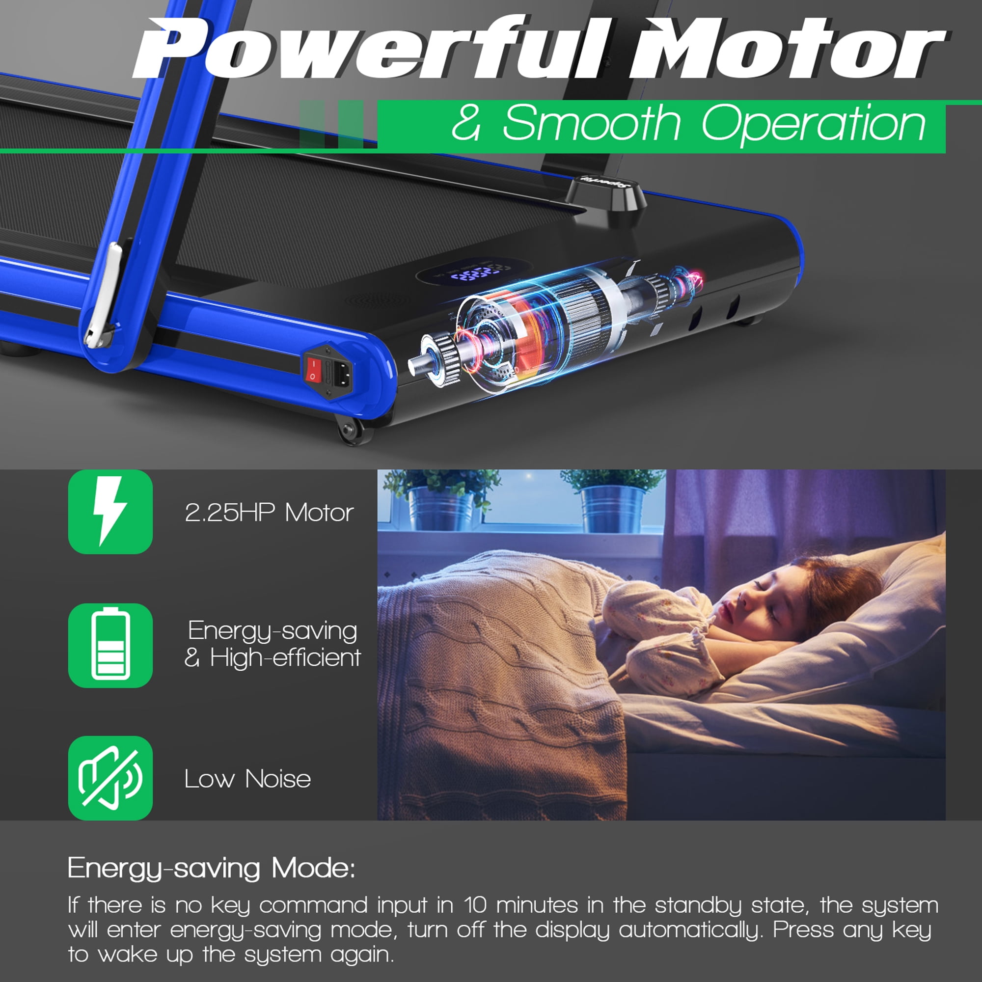 Gymax 2.25HP Folding Treadmill 2-in-1 Walking Running Machine w/ APP & Remote Control Blue