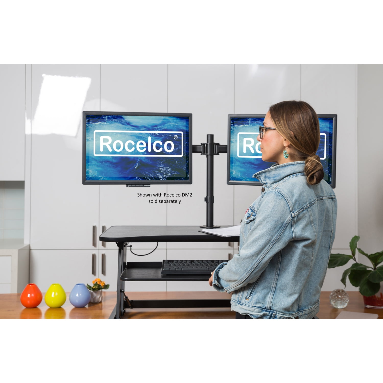Rocelco 37.5" Deluxe Height Adjustable Standing Desk Converter in Black