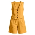 thumbnail image 4 of Bibifish Women Two Piece Sets V Neck Button Front Sleeveless Vest Tops High Waist Shorts Business Office Workwear Matching Outfits, 4 of 7