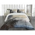 thumbnail image 2 of Ambesonne Tropical Quilted Coverlet 3 Pcs, Grunge Palm Trees Art, Queen Size, Beige Navy, 2 of 4