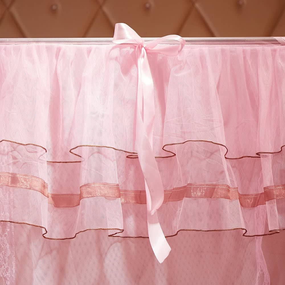 CAILDANL 4 Corners Post Pink Canopy Bed Curtain for Girls & Adults - Cute Cozy Drape Square Netting for Twin Bed - 4 Opening 45" W x 80" L Mosquito Net
