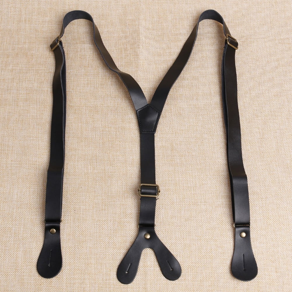 Vintage Leather H Back Suspenders Belts 4 Button For Men Work YBack