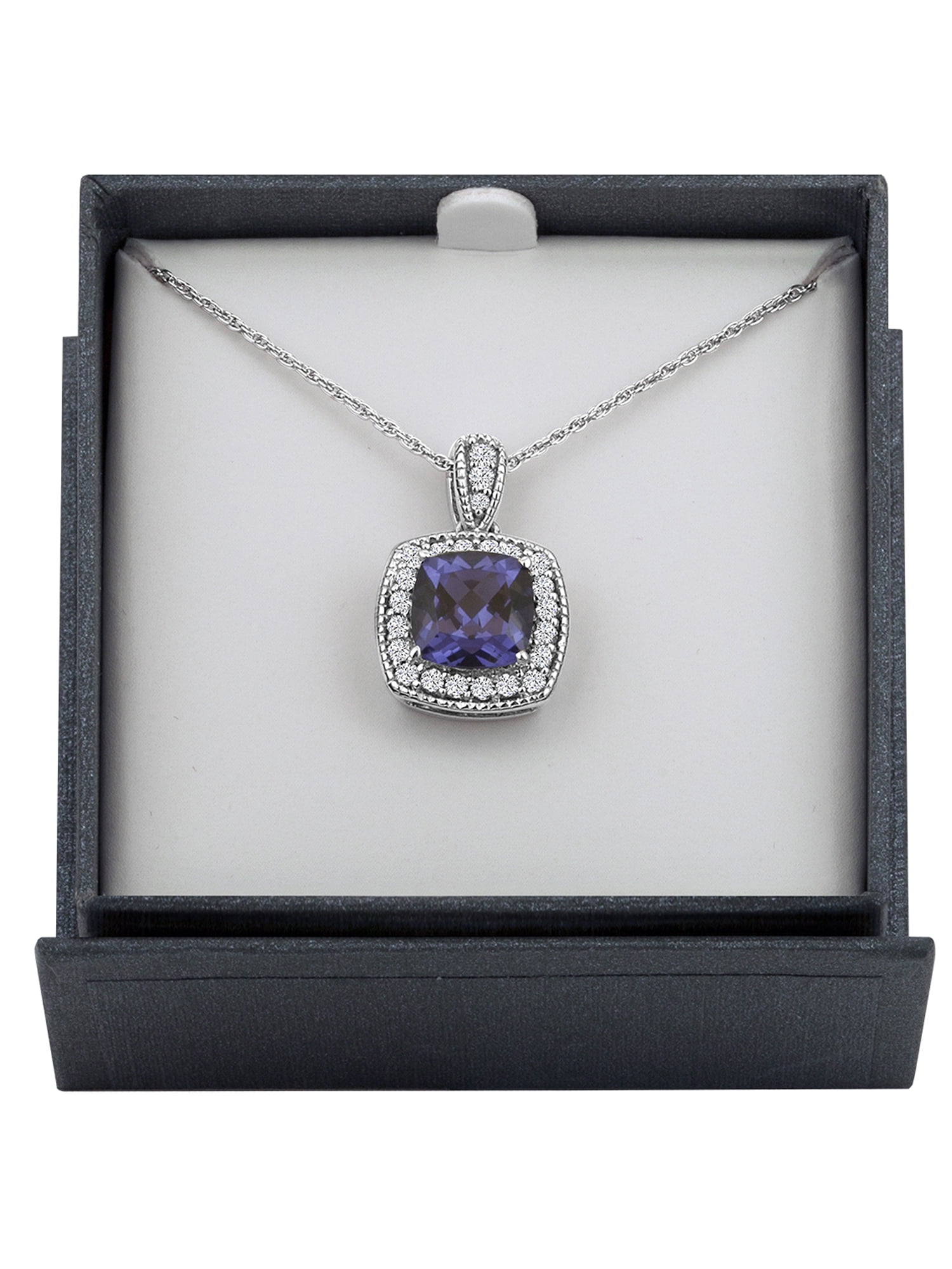 Ladies Brilliance Fine Jewelry Simulated Tanzanite & CZ Sterling Silver Pendant, 18"