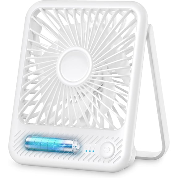 Desk Fan, Ultra Quiet 2.5-11h Battery Operated Small USB Fan with Strong Wind, 180° Tilt Folding and 3 Speeds Adjustable, Battery Powered Mini Personal Fan for Office Bedroom Desktop White