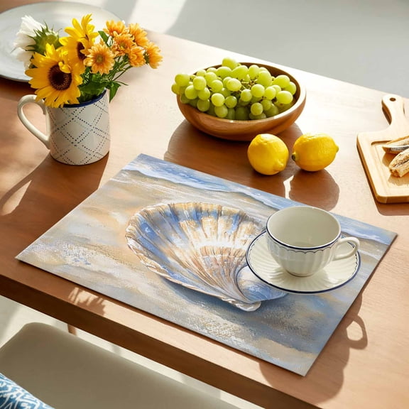 Retro Ocean Shell Placemats Set of 1, Summer Beach Wave Non-Slip Place Mats Washable Table Mats for Kitchen Dining Table Decorations Indoor/Outdoor