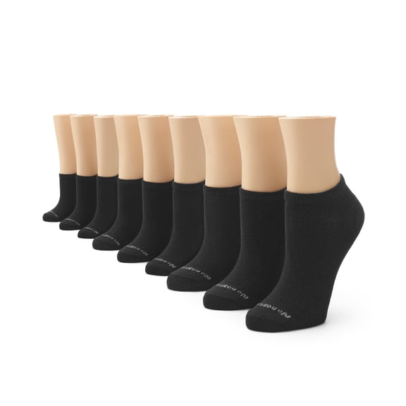 No nonsense Women's Soft & Breathable Ventilated No Show Liner 9 Pair Pack, Black - 9 Pair Pack, One Size